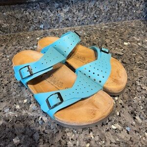 Birkenstock Birki’s Aqua Blue Perforated Freeport Birko-Flor Sandal L7 38